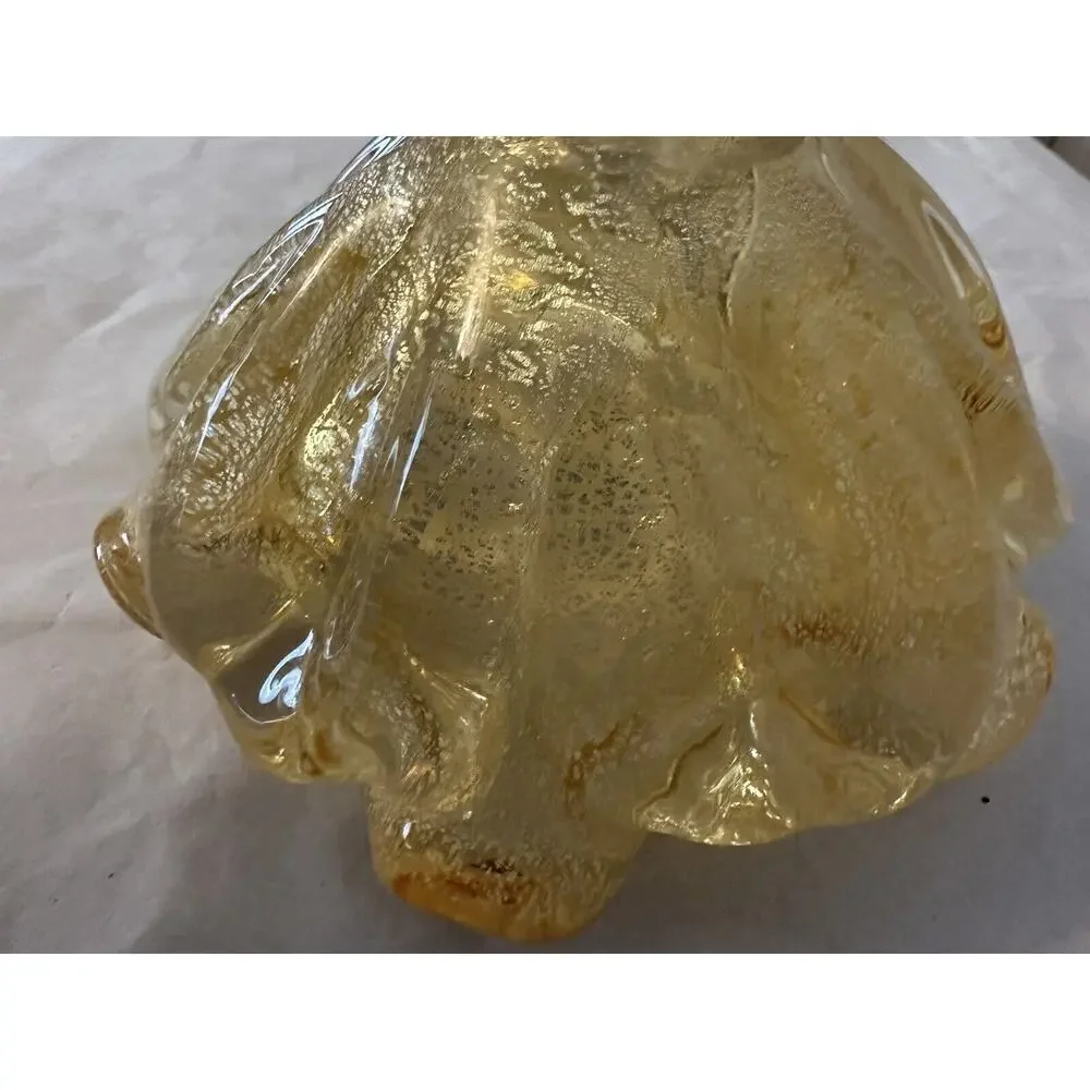 Vintage Murano Glass Aventurine Gold Flecks Ruffled Bowl Ashtray Candy Dish MCM